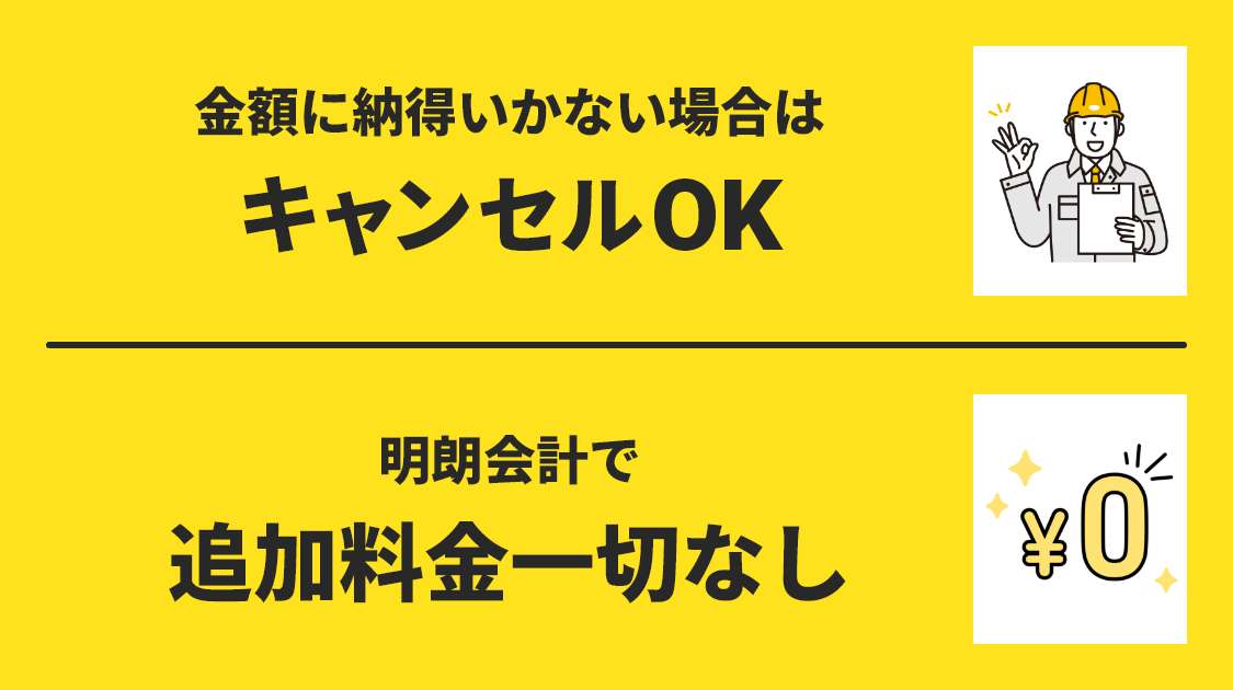 金額に納得いかない場合は、キャンセルＯＫ。明朗会計で、追加料金一切なし